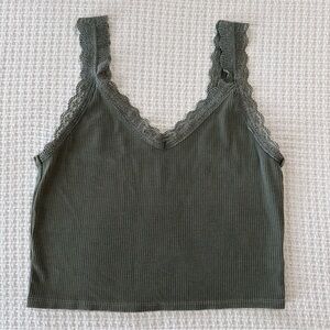 American Eagle Sage Green Y2K Lace Trim Cropped Cami Tank Top Womens Medium